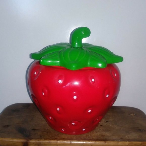 VTG Ceramic Strawberry Canister Cookie Jar 9"